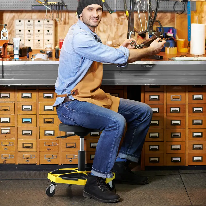 Rolling Mechanic Stool with Height-Adjustable Seat (16″–22″) and Detachable Magnetic Tool Tray