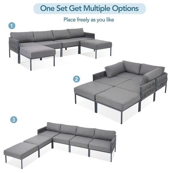 6 Pieces Aluminum Patio Sectional Sofa with Removable Thick Cushions