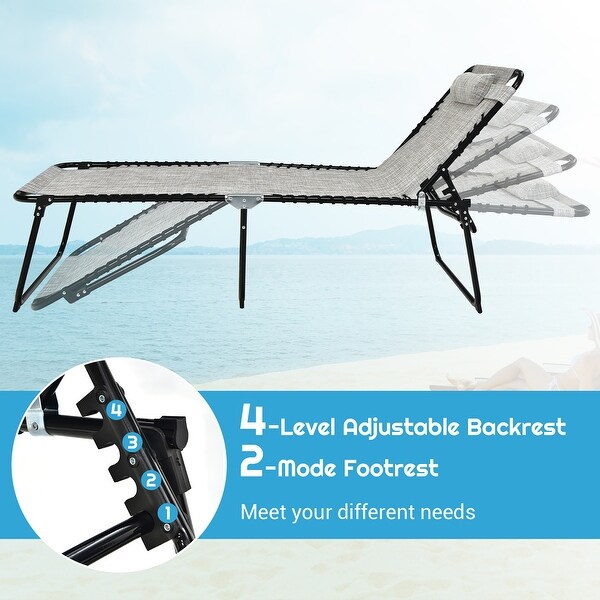 Costway Folding Lounge Chaise Chair 4 Position Patio Recliner w/Pillow