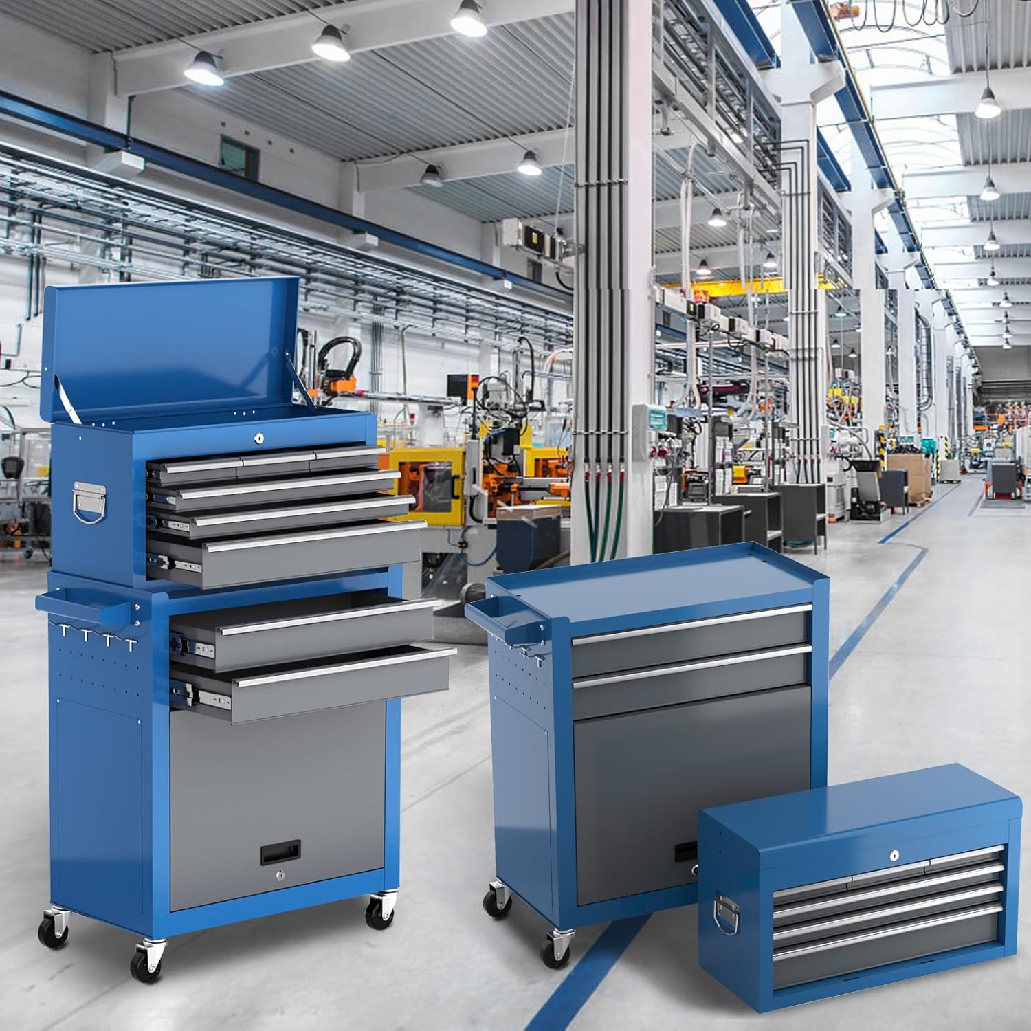 2026 Tool Chest 8-Drawer | 42'' Large Rolling Tool Chest with Wheels | Detachable Top Metal Tool Box | Garage Storage Cabinet for Repair Room,Warehouse | Rolling Tool Box with Hooks,Liners,Tray Divider