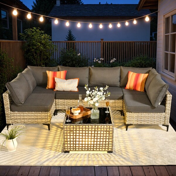 HOOOWOOO 7piece Patio Furniture Outdoor Sectional Wicker Sofa Set