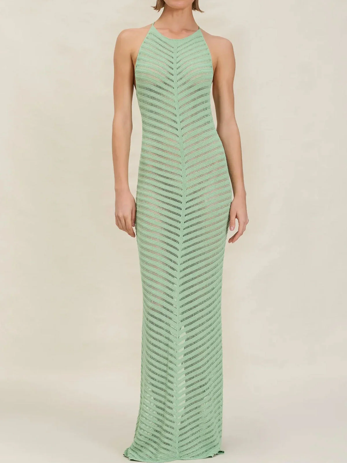 Sparkly Ring Halter Maxi Dress - Elegant Evening WearClistos