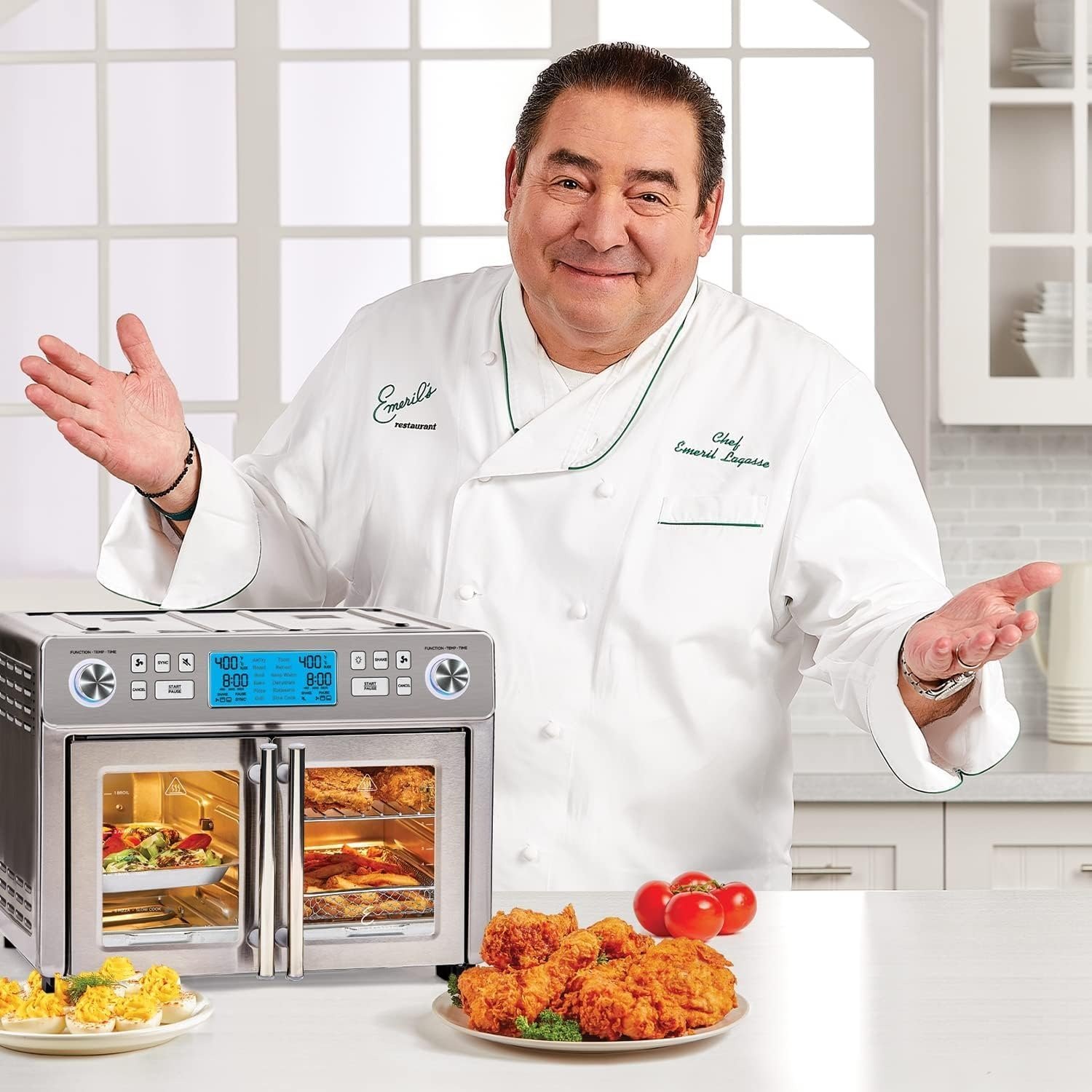 Dual Zone 360 Air Fryer Oven Combo with French Door, 25 QT Extra Large, Cook Two Foods in Different Ways, Up to 60% Faster from Frozen to Finish, Pizza Stone Accessory