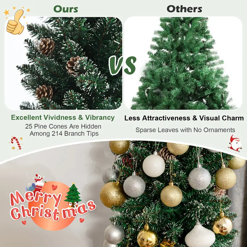 Slim Snow-Flocked Pencil Christmas Tree – Pre-Lit Artificial Tree with Hinged Branches
