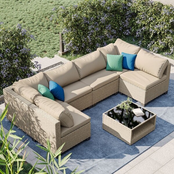 7Piece AllWeather Outdoor Sectional Sofa with Water Resistant Cushions