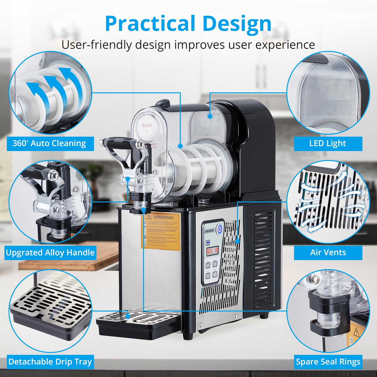 2026 Commercial Slushie Machine 3L Stainless Steel Self-Cleaning Slushy Maker for Frozen Drinks,Snow Melting Ideal for Home, Shop,Restaurant