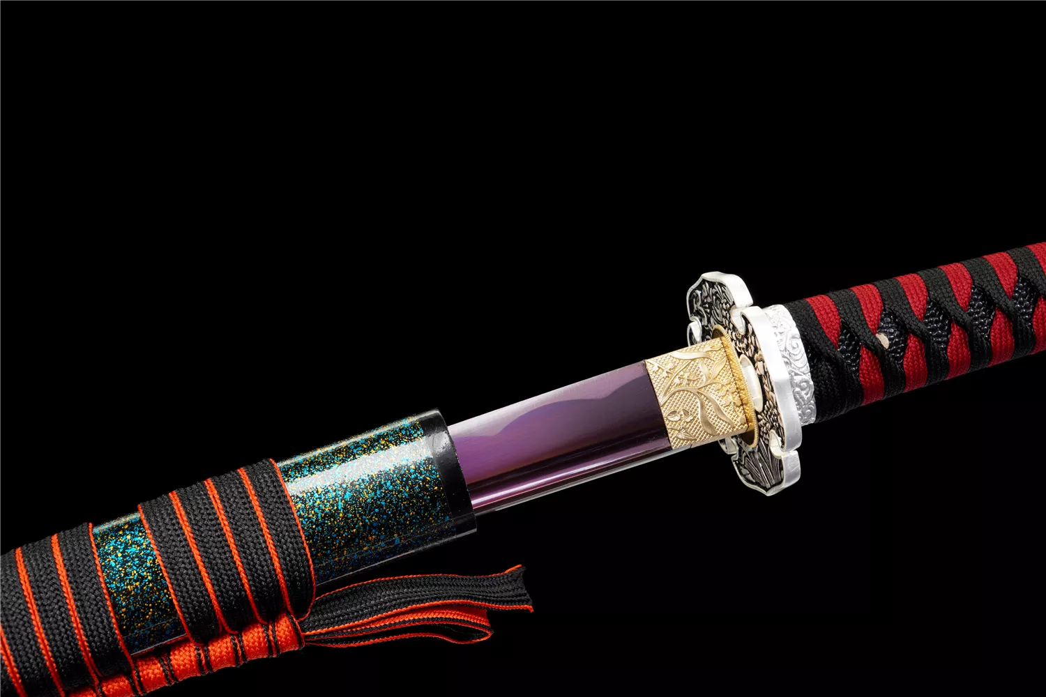 Handmade Katana High Carbon Purple Blade Alloy Tsuba Red Saya Full Tang