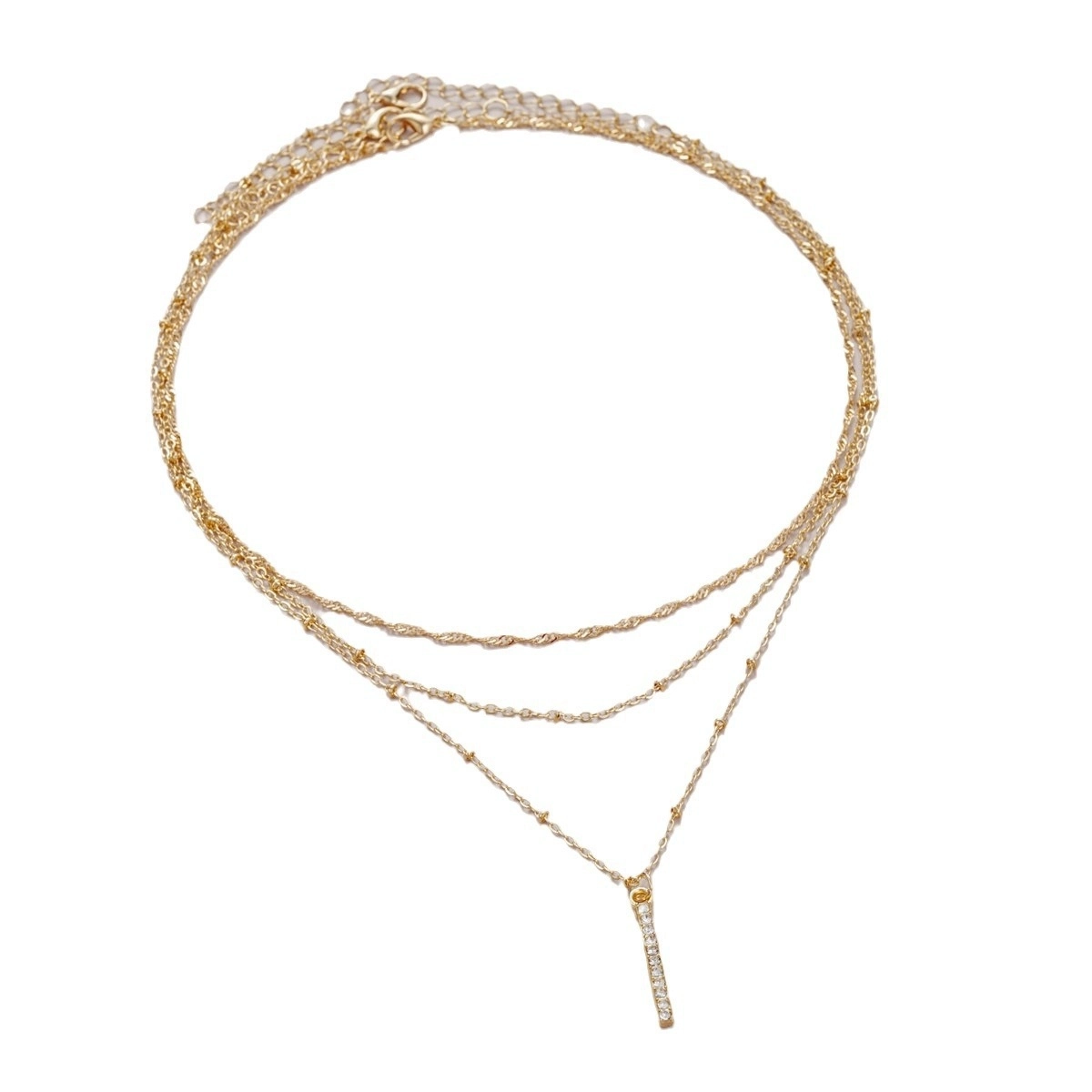 Gold Multi-Layer Bar Pendant Necklace for Women – Full Rhinestone Choker