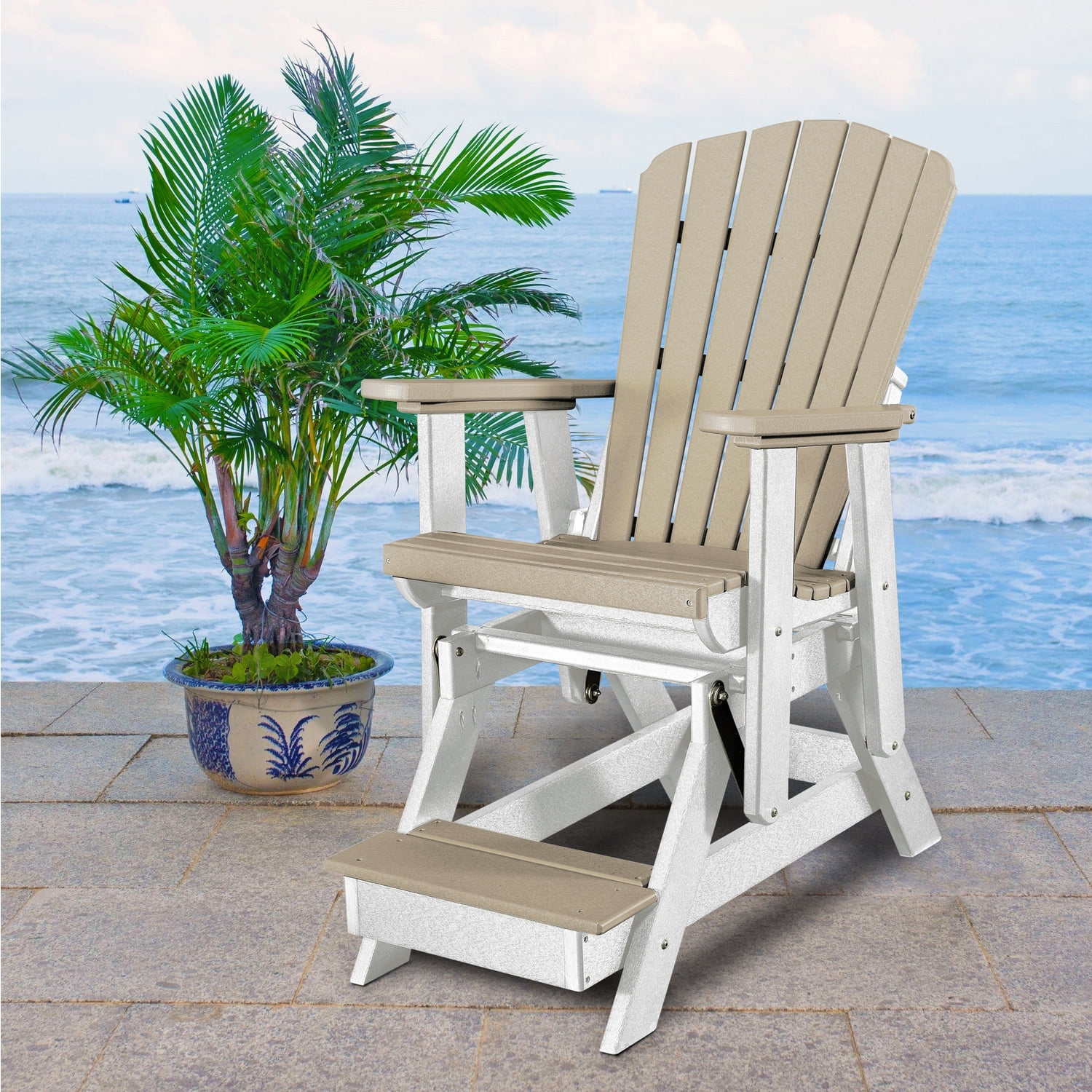OS Home and Office Furniture Resin Fan Back Balcony Glider in Weatherwood/White