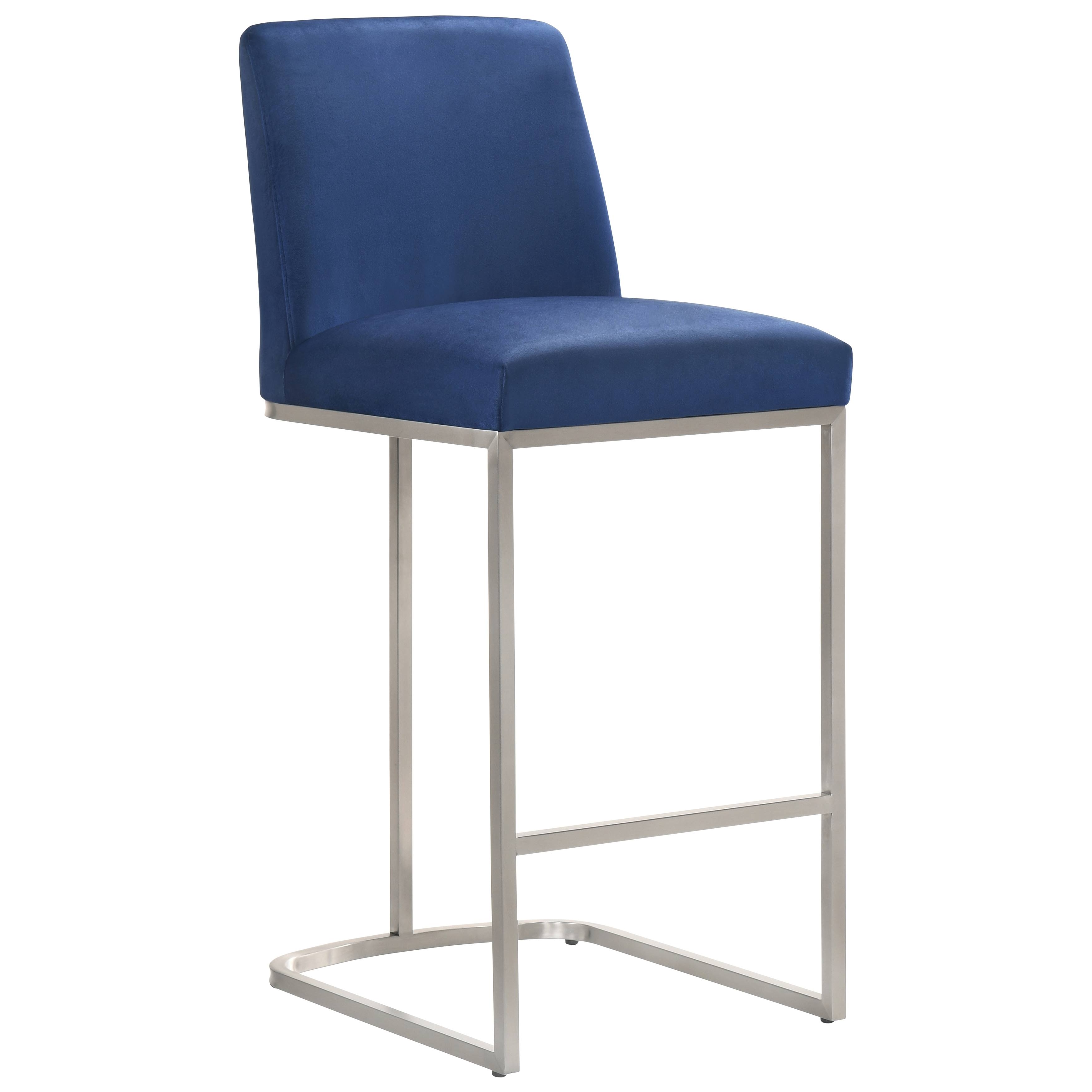 OMAX Decor Sydney Modern Bar Height Bar Stool - Blue Velvet