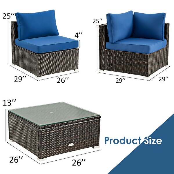 Costway 5PCS Patio Rattan Furniture Set Cushioned Sofa and Chair Coffee