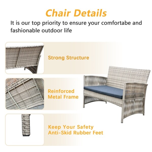 4Piece Rattan Wicker Patio Furniture Conversation Set with Coffee Table Bistro Set,Cushions Included🎃