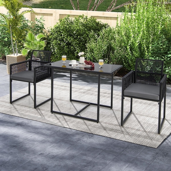Costway 3PCS Patio PE Wicker Furniture Set Cushioned Chairs with
