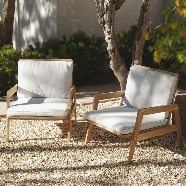 Outdoor Acacia Wood Armchairs with Cushions,Patio Club Chair (Set of 2)