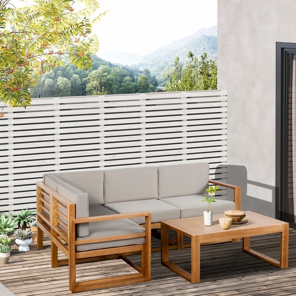 Outsunny 5 PCS L Shaped Patio Furniture Set,Wood Outdoor Sectional Sofa Conversation Set,Grey