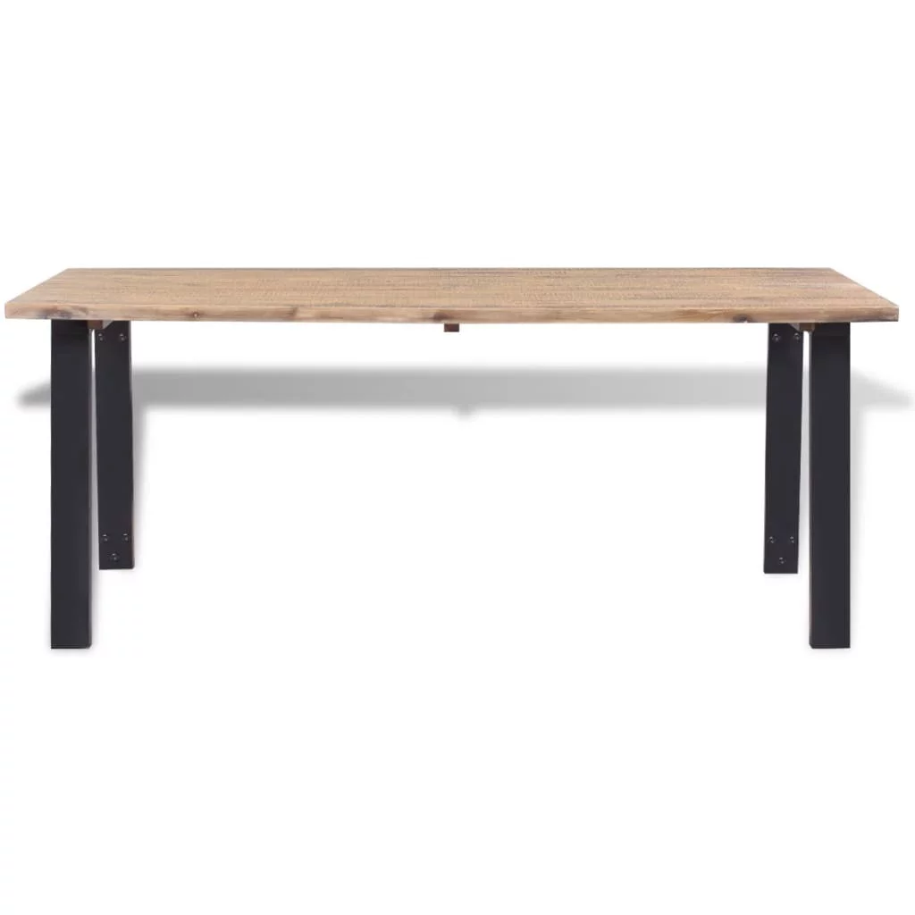 Dcenta Rustic Dining Table Brushed Acacia Wood Top Table with Powder-Coated Metal Legs Industrial Style for Kitchen Dining Room Indoor Outdoor Use Furniture 66.9 x 35.4 x 29.5 Inches (L x W x H)