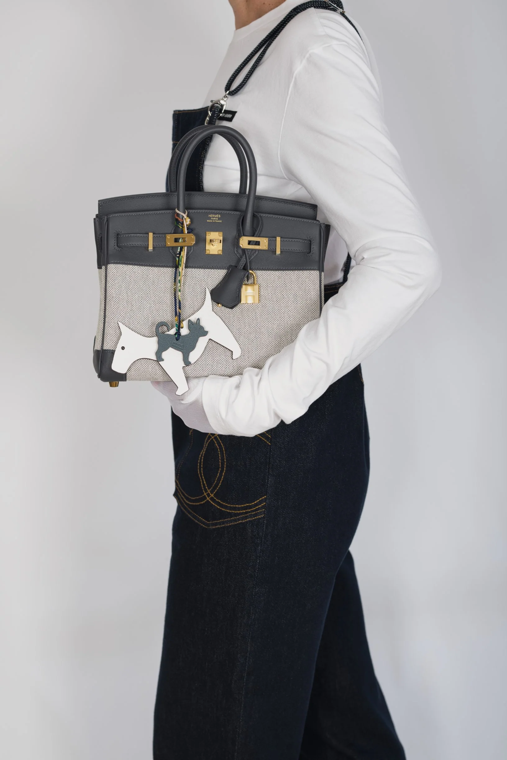 Hermès Birkin 25 Toile H Écru and Ardoise Swift Gold Hardware