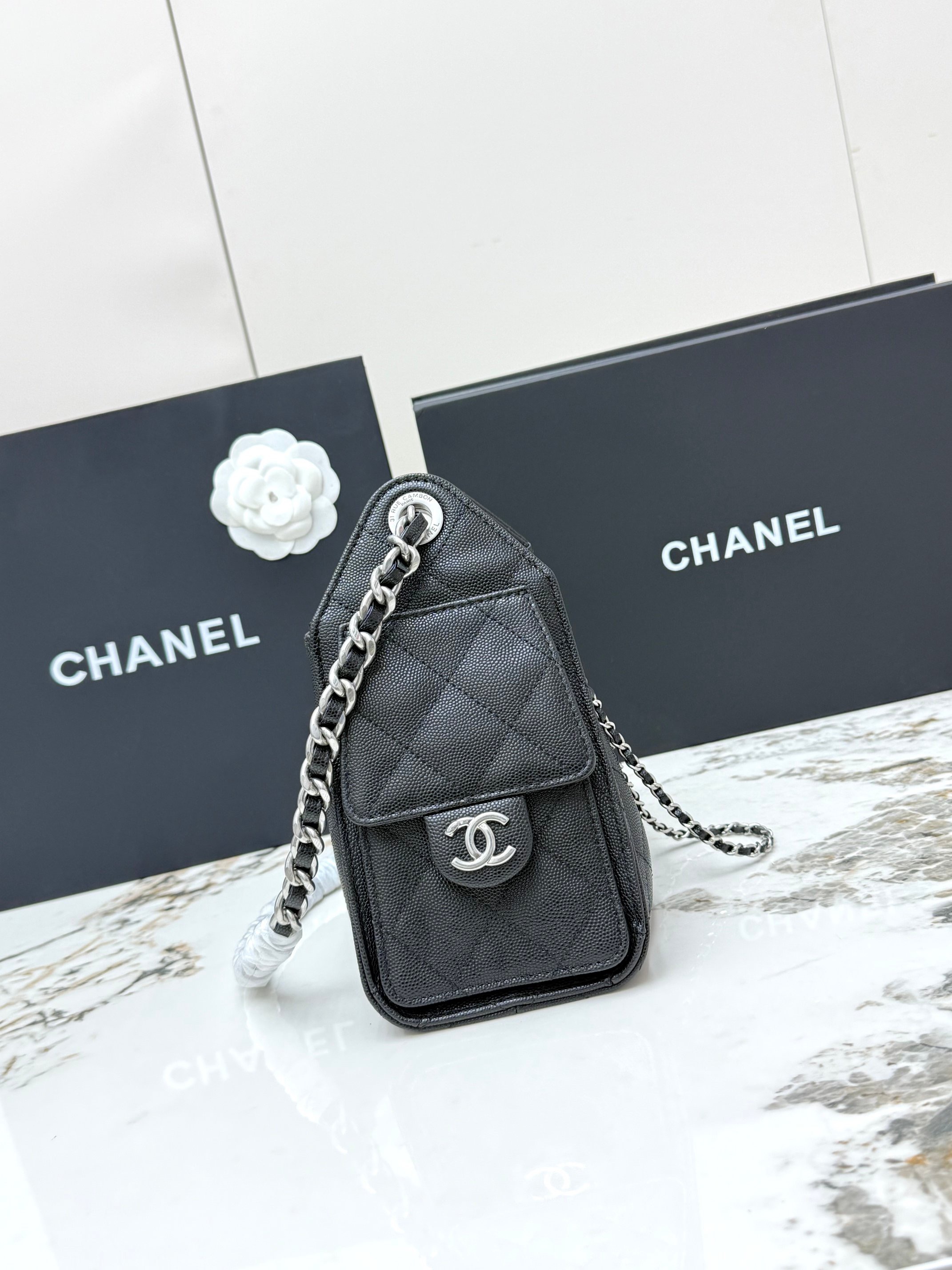 Chanel 25bag classic black with silver hardware  mini
