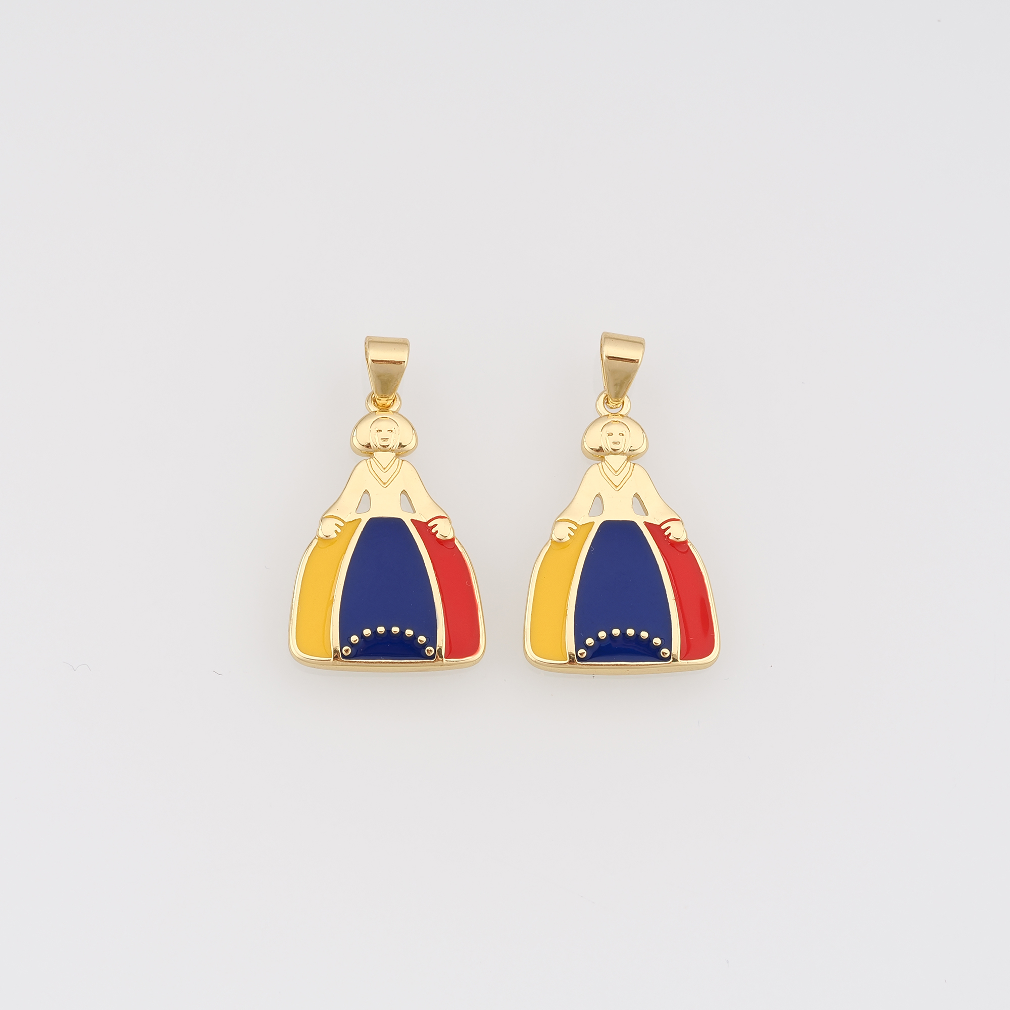 18K Gold Filled Dress Pendant,Enamel Princess Dress Charm Earrings Necklace for DIY Jewelry Making Supply