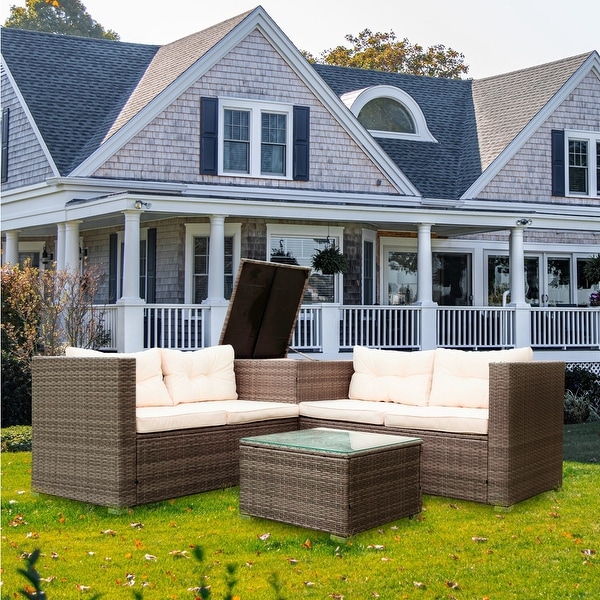 Patio 4piece Sectional Storage Wicker Furniture Sofa Set