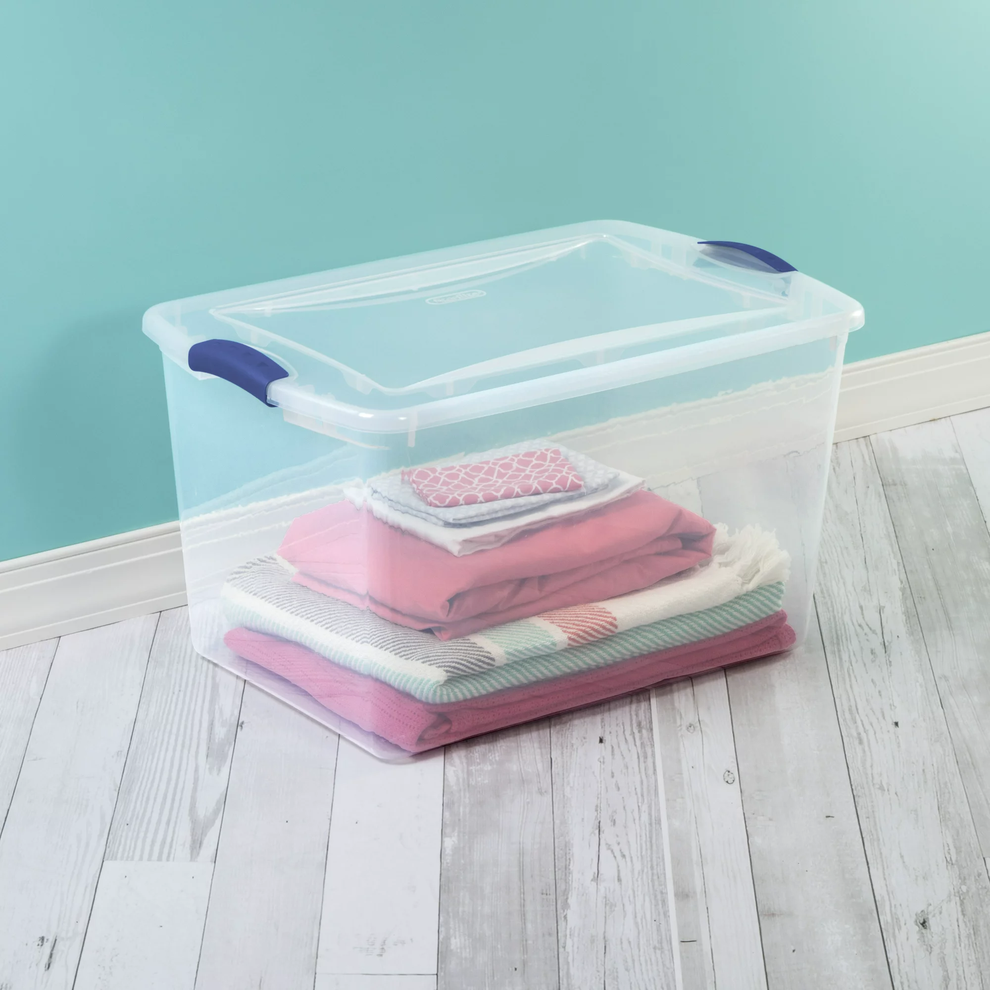Sterilite 66 Qt. Latch Box Plastic, Stadium Blue, Set of 6