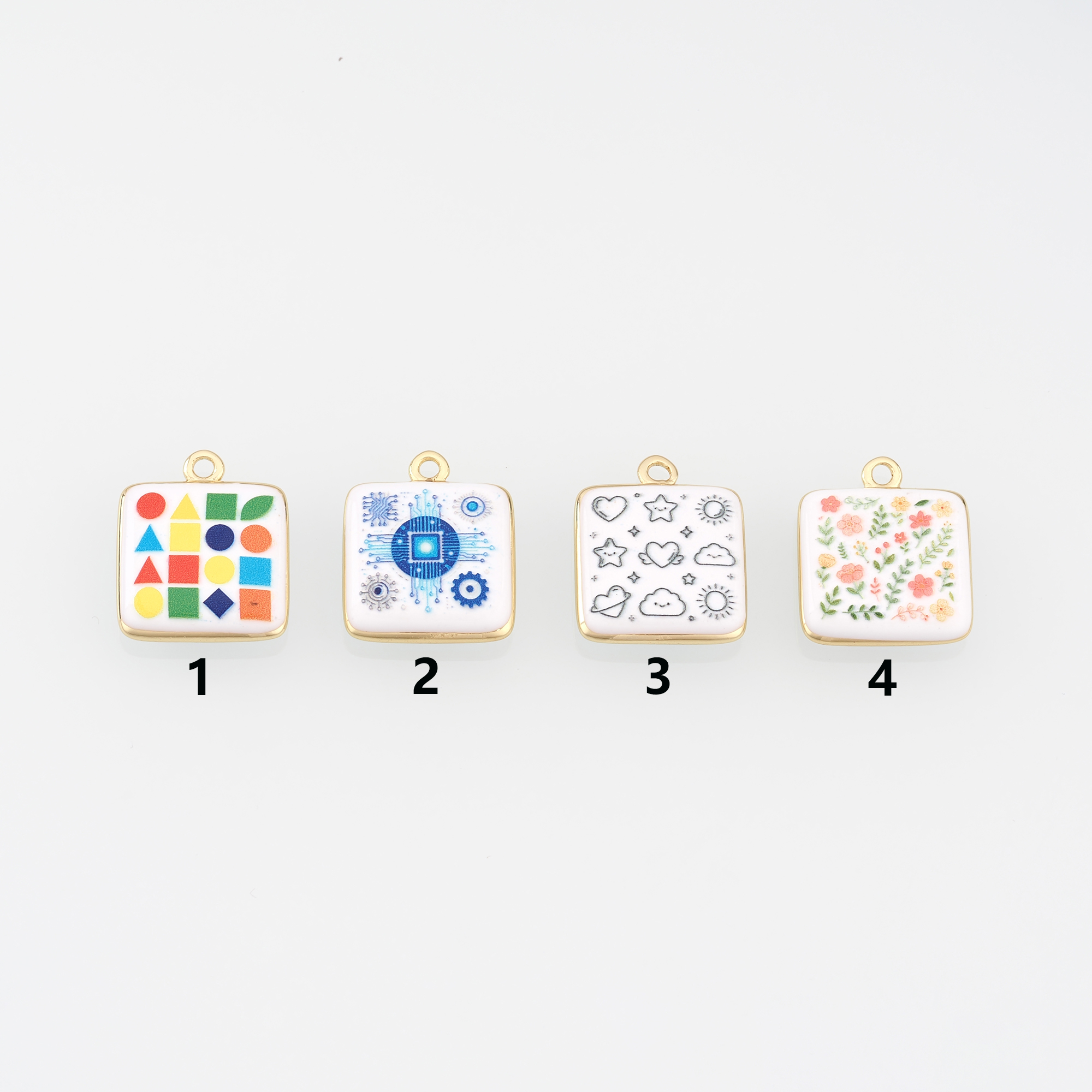 18K Gold Filled Square Pendant,Enamel Square Charm Earrings Necklace for DIY Jewelry Making Supply