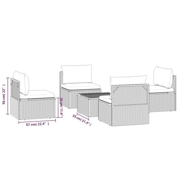 vidaXL 9 Piece Patio Lounge Set with Cushions Gray Poly Rattan