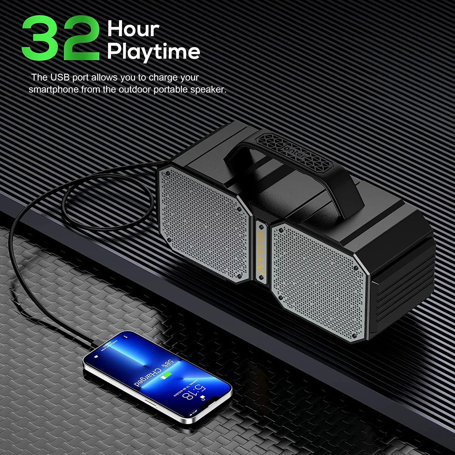 BUGANI Bluetooth Speakers, M83 Speaker IPX6 Waterproof Portable Large Wireless Speaker, Bluetooth 5.2,50W Big Power, 24H Playtime, Suitable for Family Gatherings and Outdoor Bluetooth Speaker Black