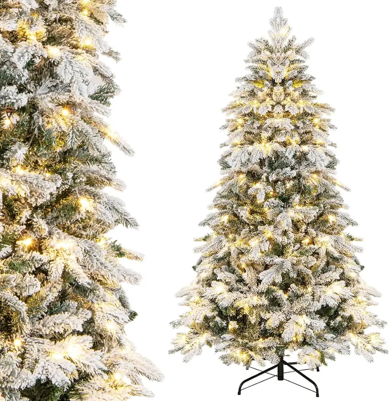 Snow-Flocked Pre-Lit Christmas Tree – Hinged PE/PVC Blend Branches