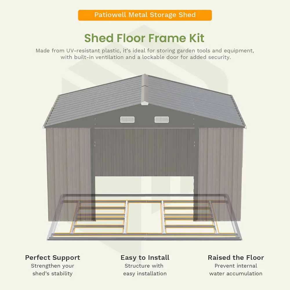 Patiowell 10x12 Metal Shed Pro With an Optional Floor Base