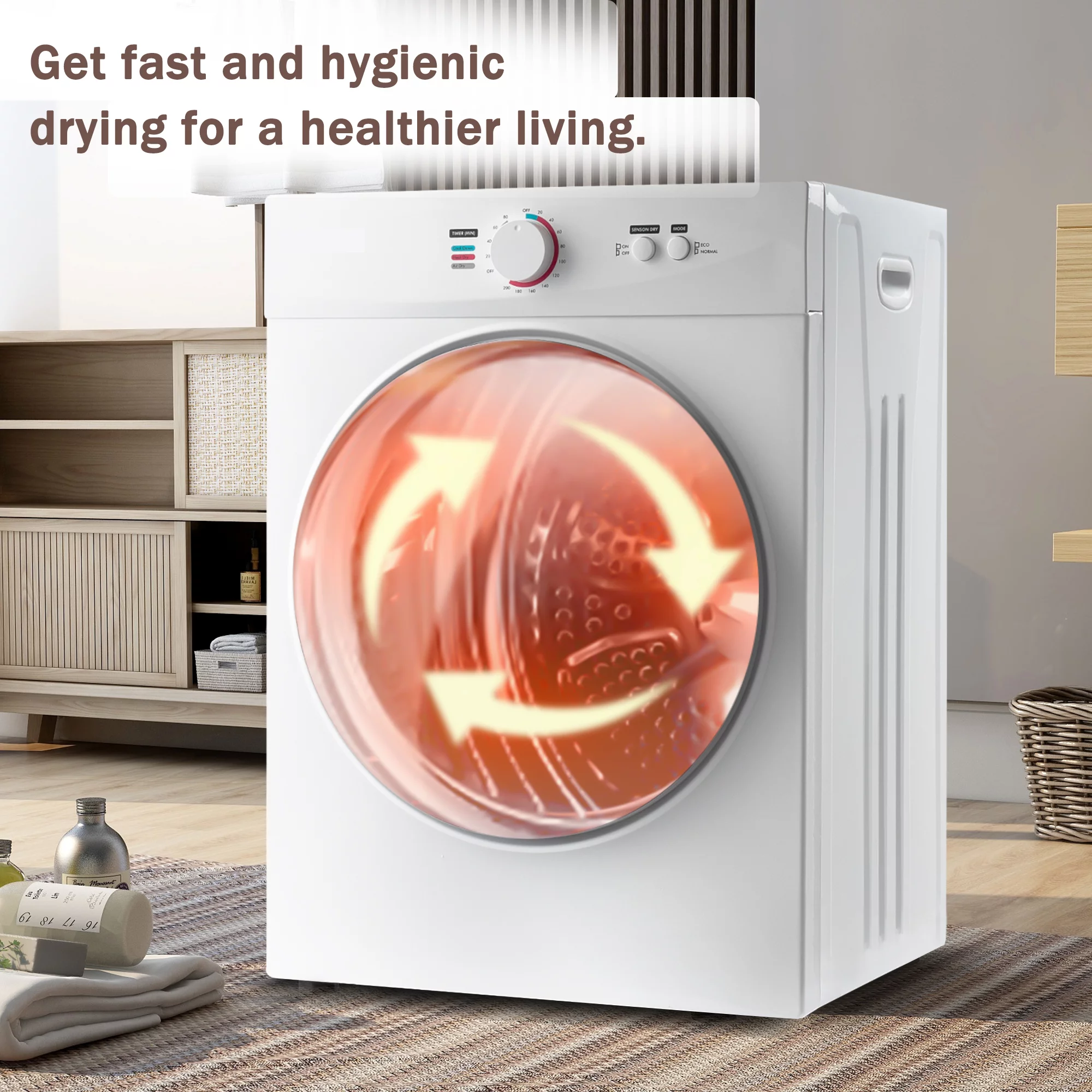 iRerts Compact Laundry Dryer, 1020W 1.41cu ft Portable Clothes Dryer with 5 Modes, Stainless Steel Tub, Wall Mount Kit, Front Load Electric Clothes Dryer Machine for Apartments, Dormitory, RVs, White
