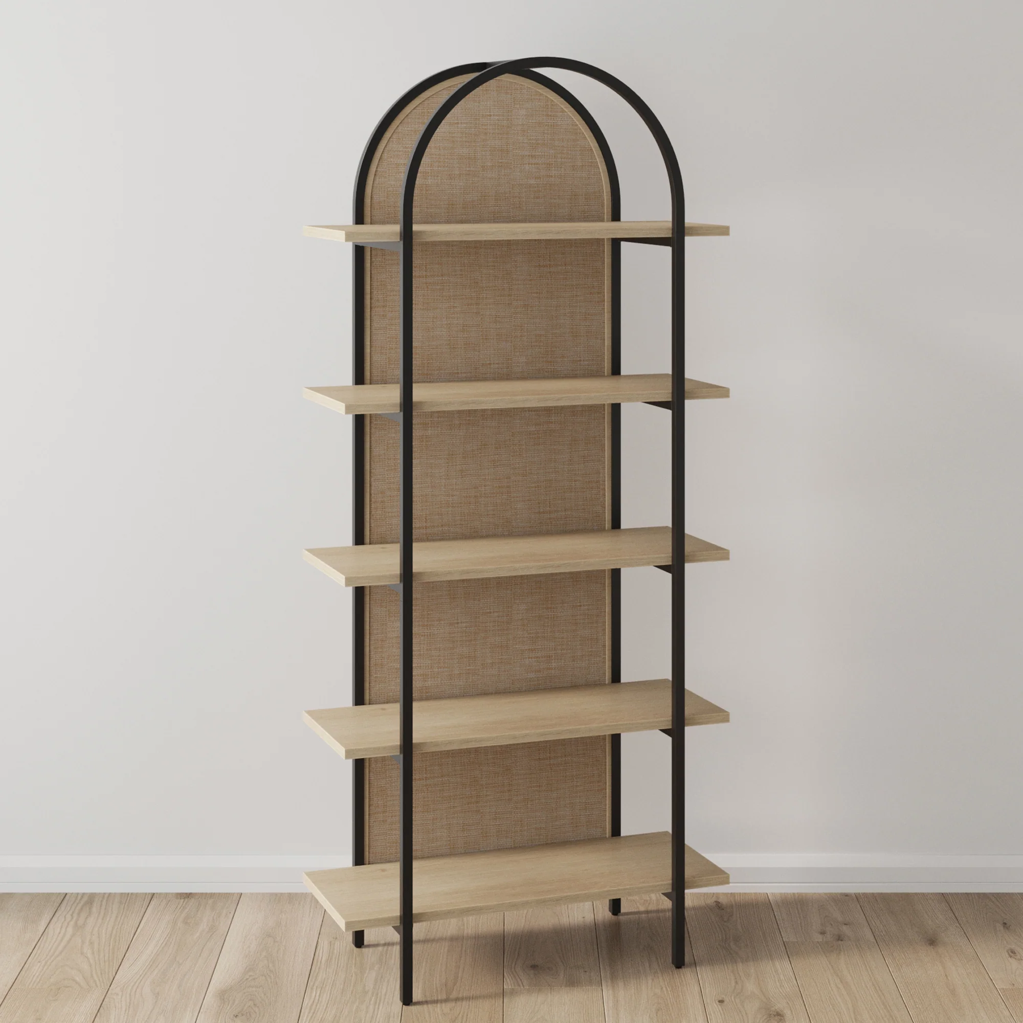 Boho Rattan & Wood Arched Bookshelf
