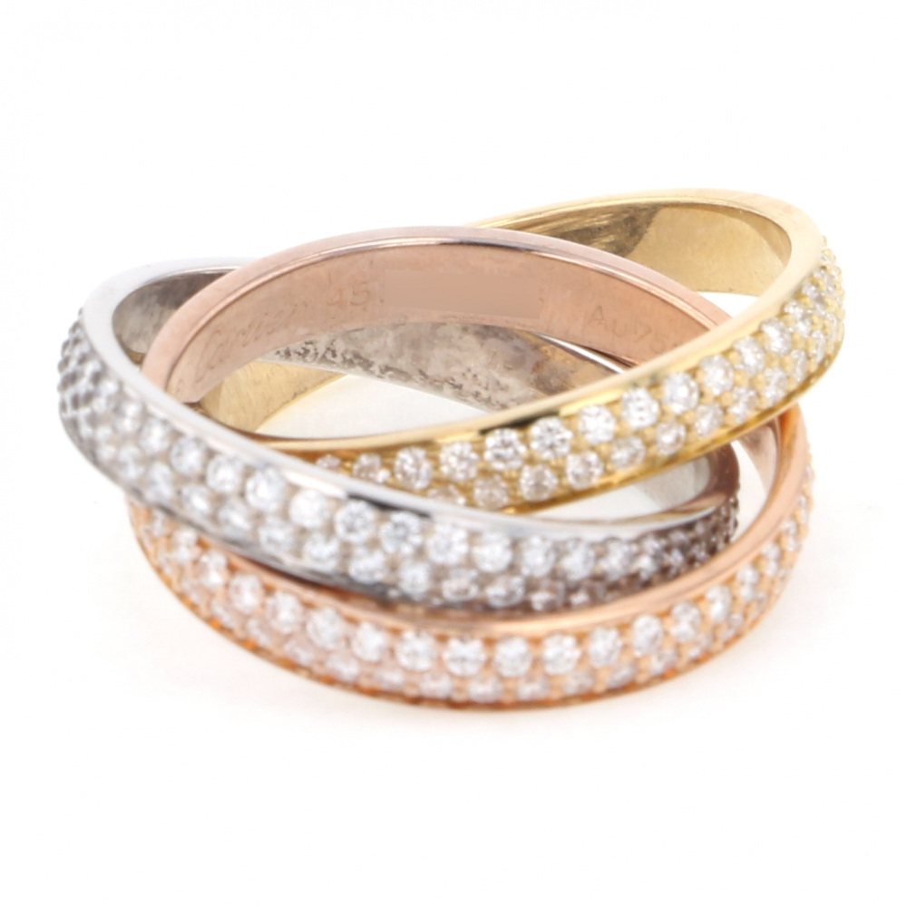 Cartier Trinity Full Diamond Ring Tri-Gold
