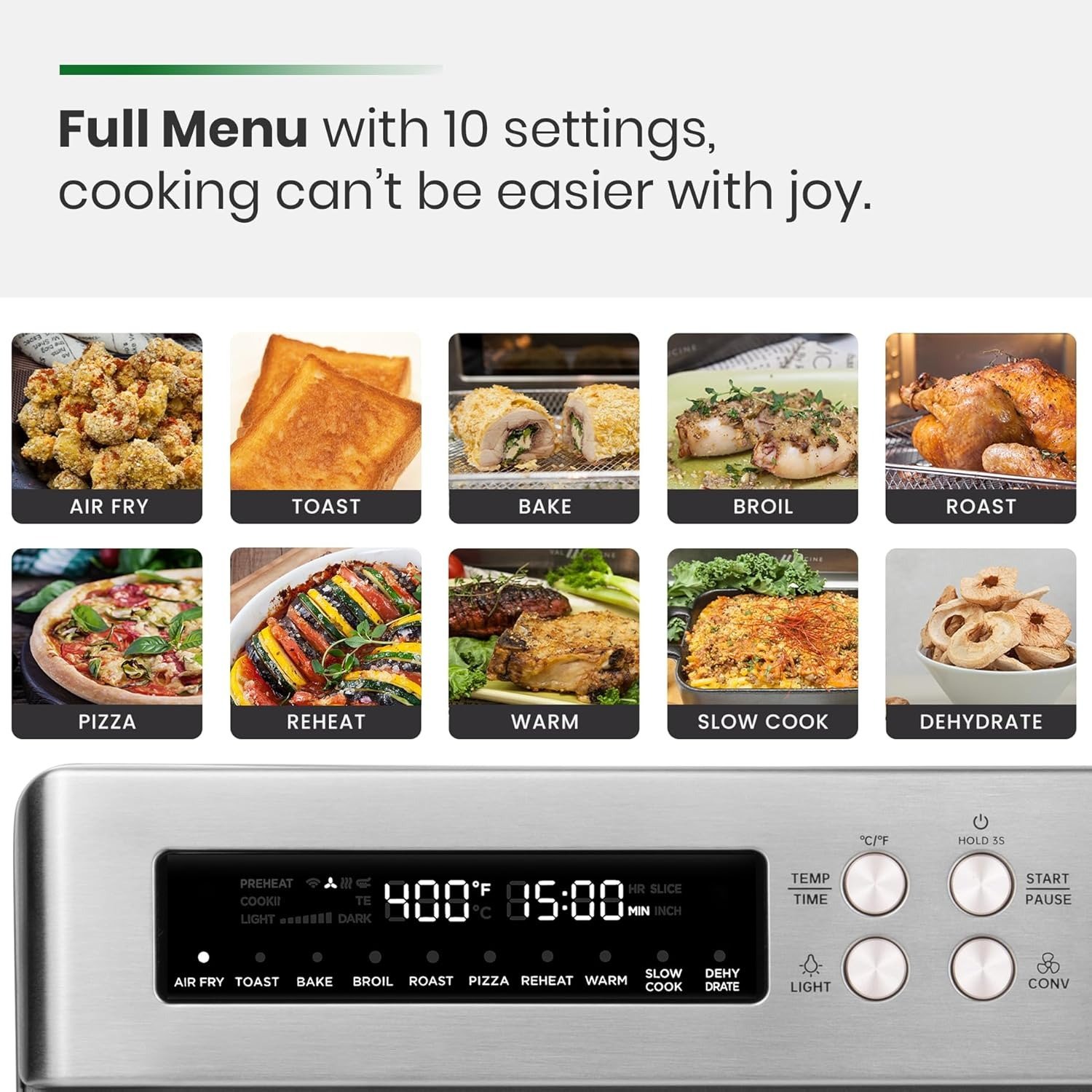 26.3QT 10-in-1 Air Fryer Toaster Oven, Infrared Heating + True Convection, Extra Large Countertop Convection Oven, Brushed Stainless Steel