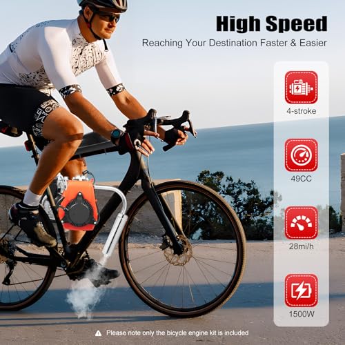 4 Stroke Bicycle Engine Kit 53CC Gas Powered Bicycle Motor Kit Chain Type Gasoline Motor Bike Conversion Kit Single Cylinder Air-cooled Engine Gas Bike Kit for Adult Bikes| US STOCK, 144F(V)