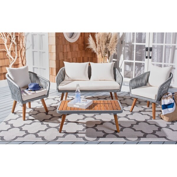 SAFAVIEH Outdoor Ransin 4 piece Coastal Patio Chat Set
