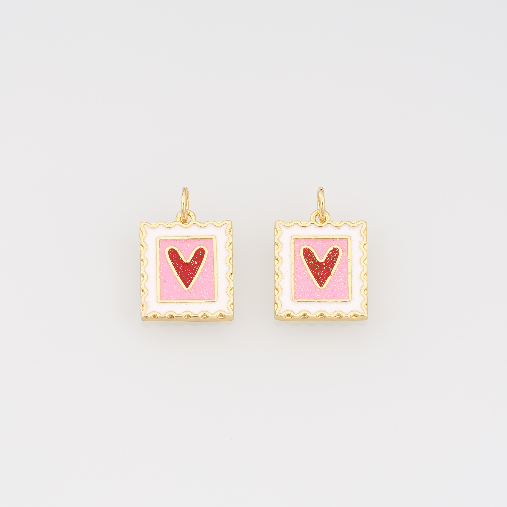 18K Gold Filled Heart Pendant,Enamel Square Heart Charm Earrings Necklace for DIY Jewelry Making Supply