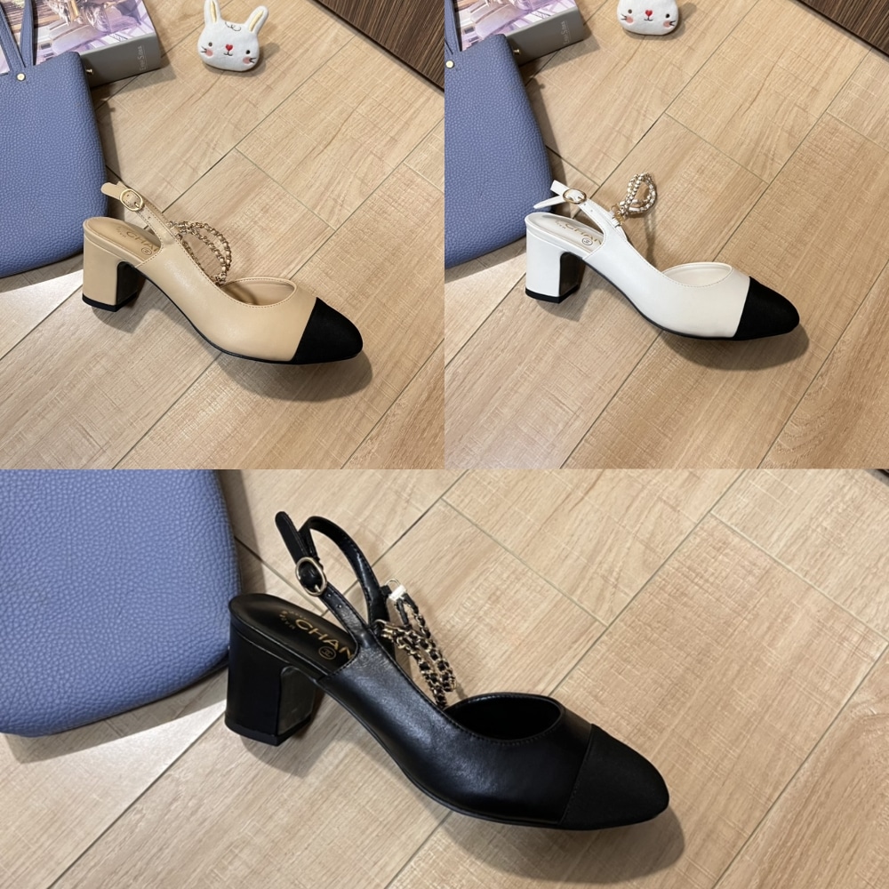 Chanel Slingbacks Goatskin &Amp; Grosgrain Beige &Amp; Black G31318 Y50006 C8378