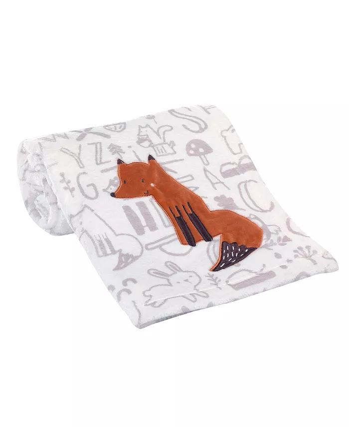 Bedtime Originals Animal Alphabet Gray White Fox Appliqued Fleece Baby Blanket