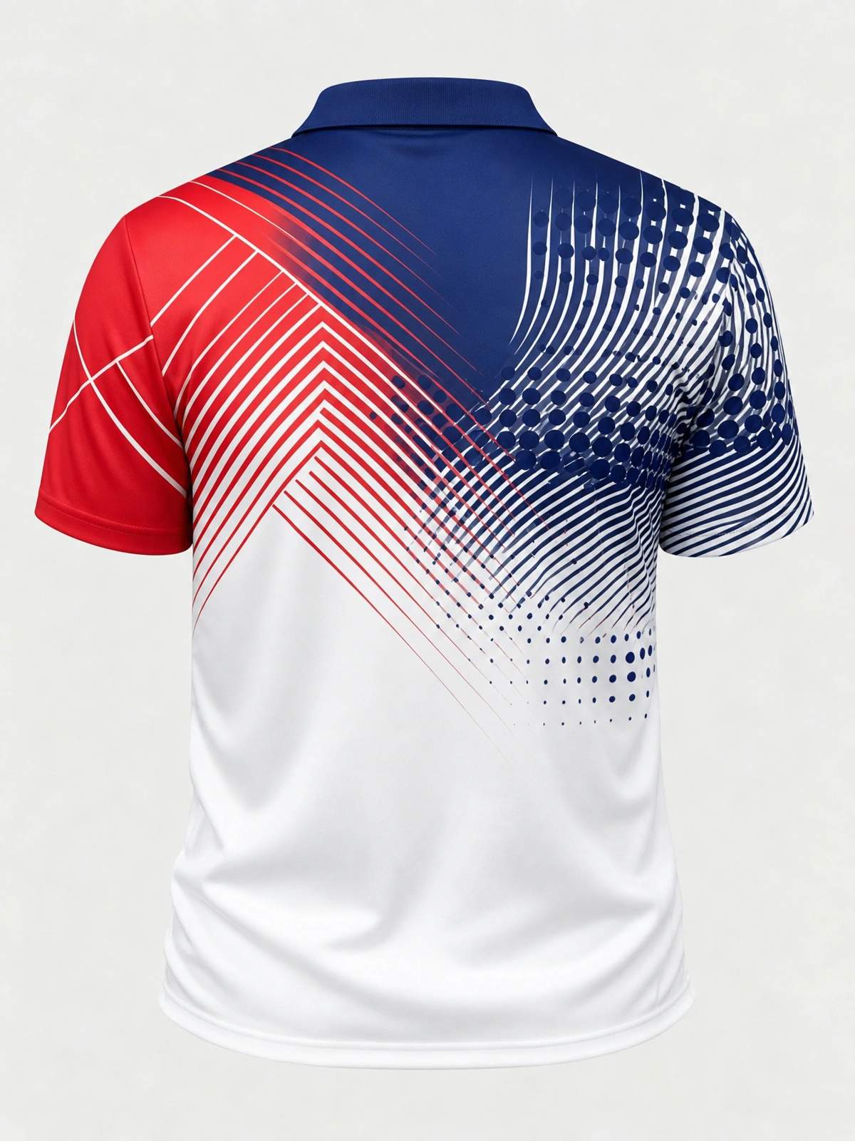 Moisture Wicking Golf Polo 3D Red White Blue Halftone Line Geometric Button Short Sleeve Golf Polo Shirt