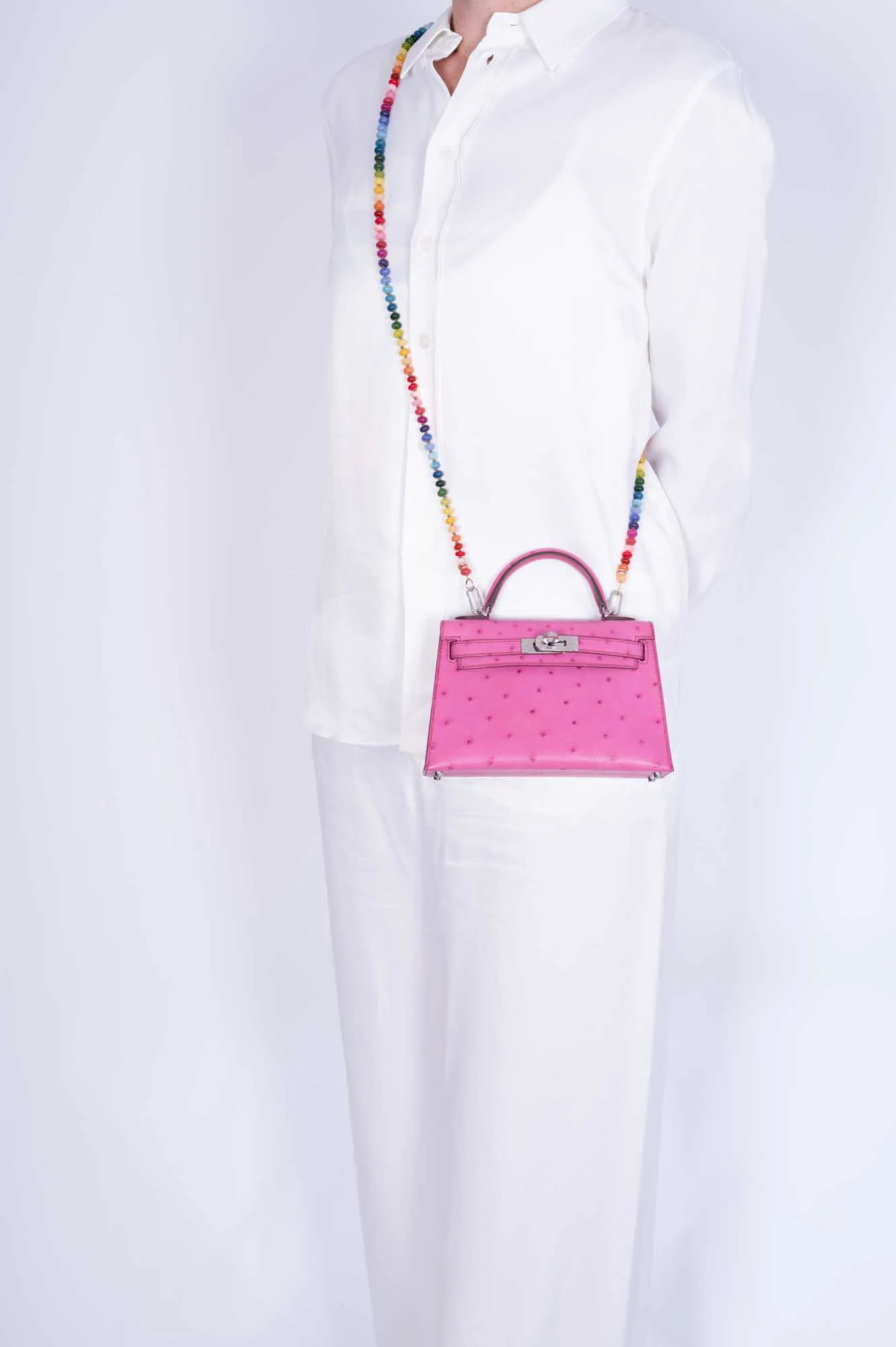 Hermès Mini Kelly II 20 Sellier Fuchsia Ostrich Palladium Hardware
