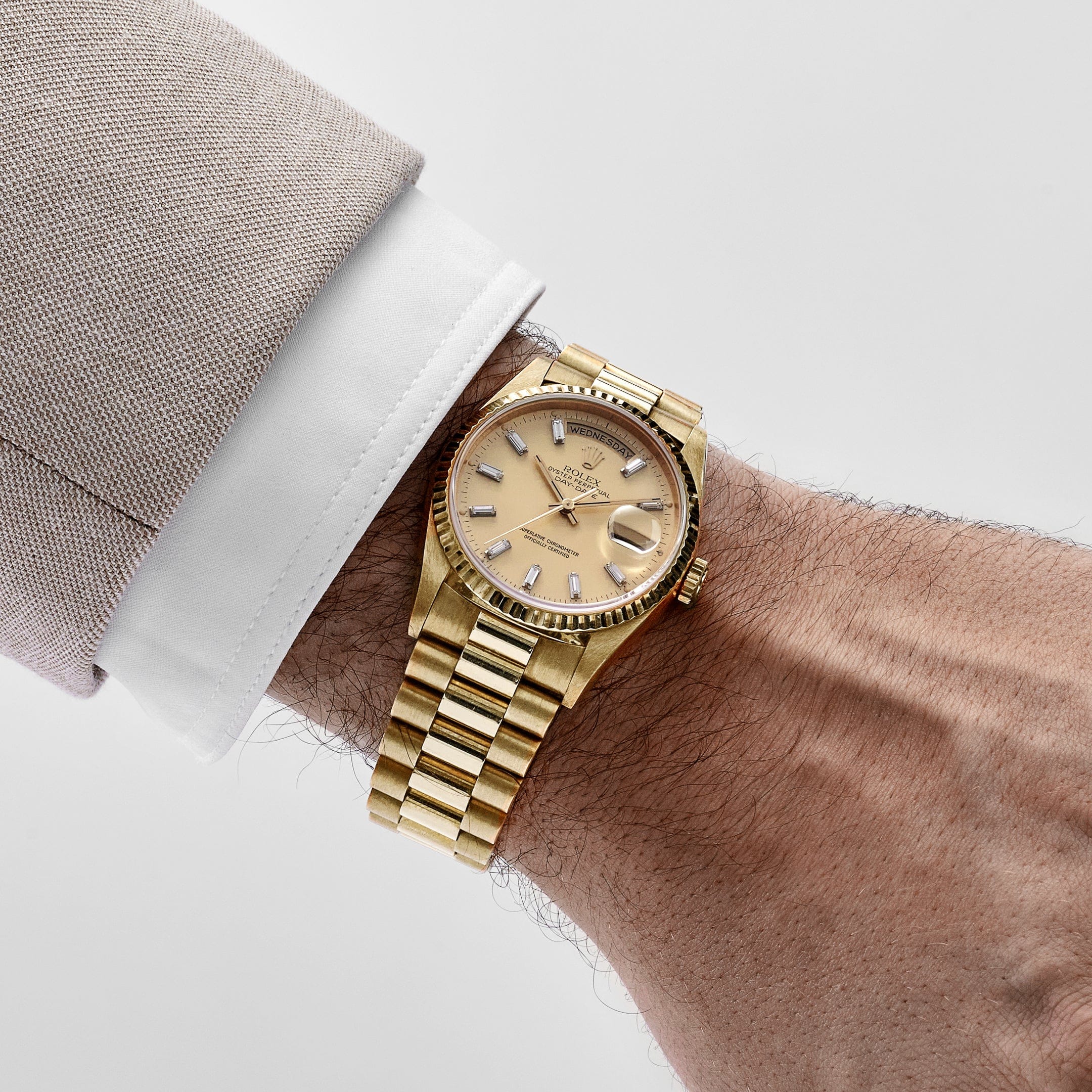 Rolex Day-Date 18238 Yellow Gold Champagne Diamond Baguette Dial (1991)