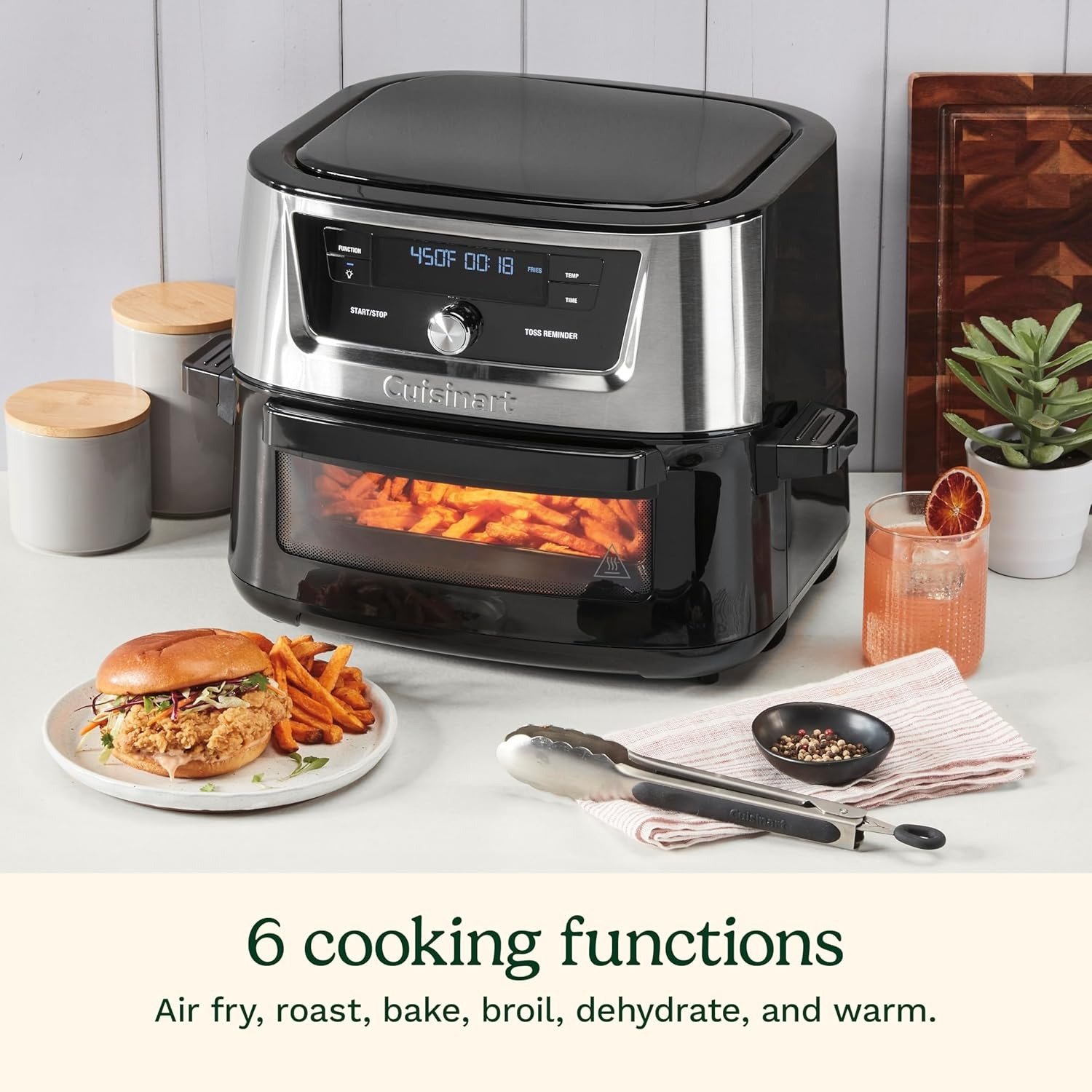 Air Fryer, 9-Quart Basket Stainless Steel Fryer Oven with 6 Presets to Roast, Bake, Broil, Air Fry, Dehydrate and Keep Warm, Dishwasher-Safe Parts, Quick & Easy Meals,Black