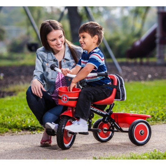 Easy-Steer Tricycle with Push/Steer Handle, ages 2 – 4, red & white, toddler bike