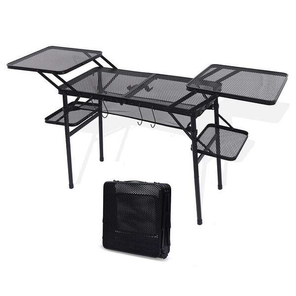 Folding Camping Grill Table with 4 Side Tables,Mesh Storage Net,Lightweight and Portable for BBQ,Outdoor Cooking,and Camping