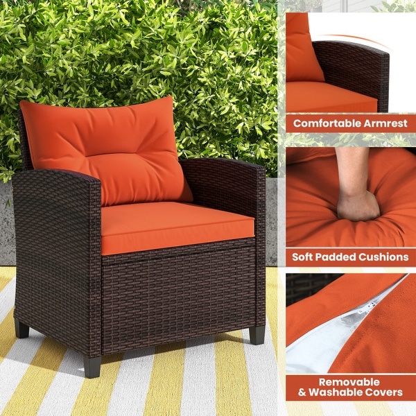 3 Pieces Rattan Patio Furniture Set with Washable Cushion