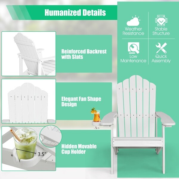 Costway Patio HIPS Adirondack Chair with Cup Holder Weather Resistant