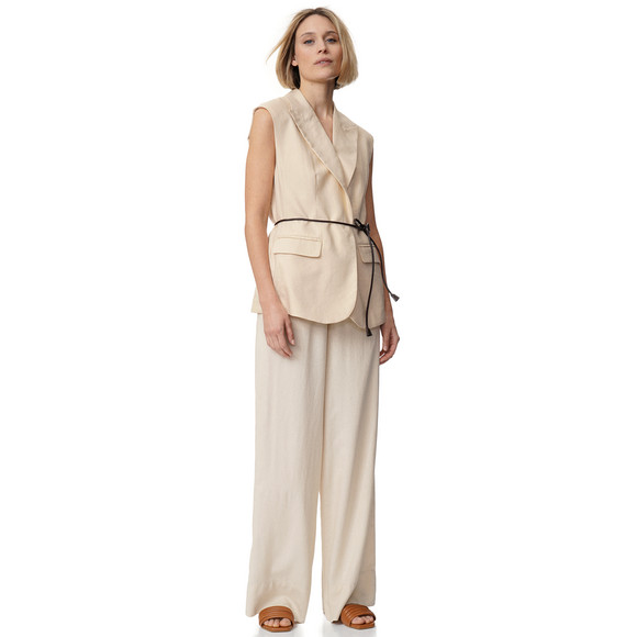 Gina Collection Damen Leinen-Weste mit Bindegürtel