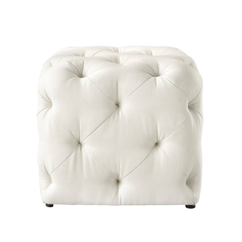 Posh Living Leonard Modern Linen Fabric Square Ottoman in Cream/White