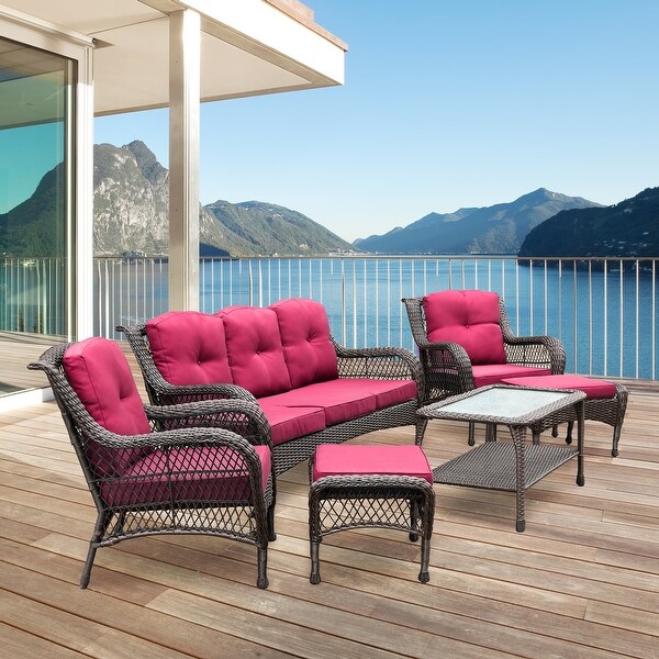 6piece Resin Wicker Patio Furniture Conversation Set with High Back